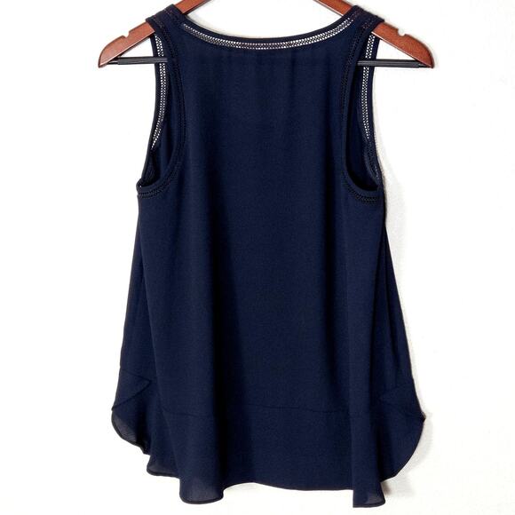 LOFT Navy Mesh Trim Tank Top SP Minimalist Capsule Wardrobe - Picture 2 of 6